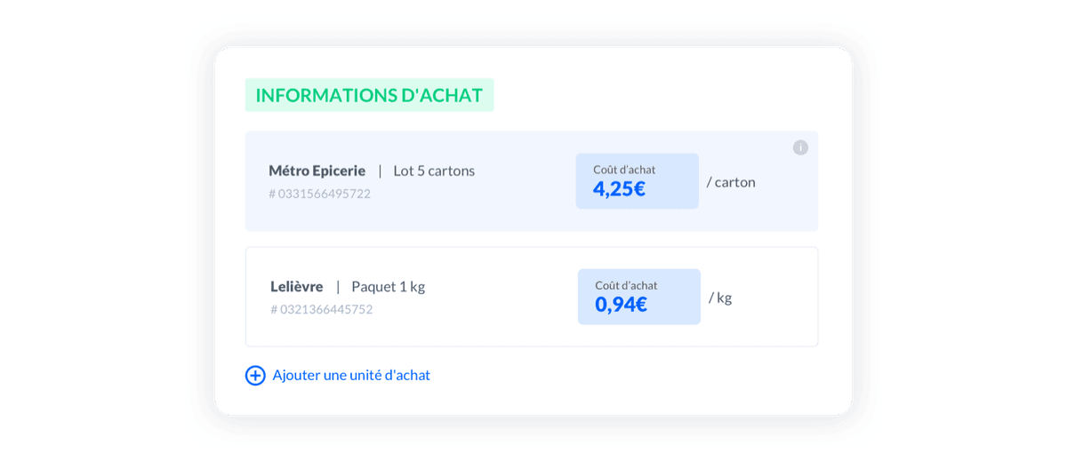 Multiple purchasing information on Melba 