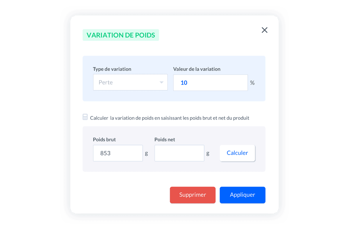 Calculate the Weight Variation on Melba
