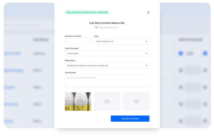 Interface melba pour declarer une anomalie de livraison