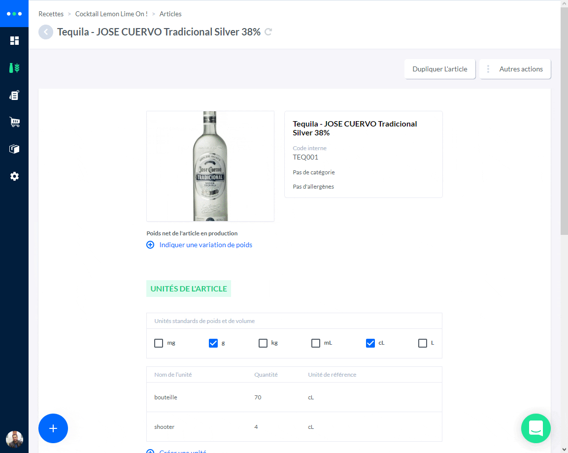 Fiche technique de boisson