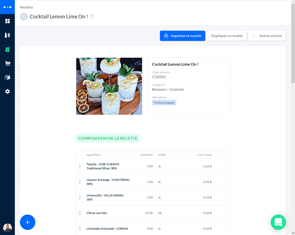 Fiche technique de cocktail