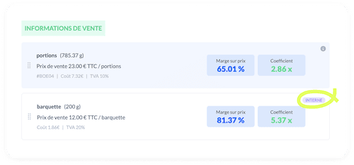 Indicateur de prix interne dans une fiche produit melba